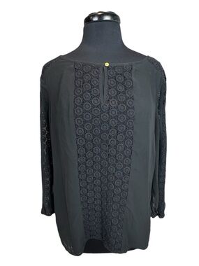 Charter Club Black Semi-Sheer Lace Panel Blouse Women’s Size Large